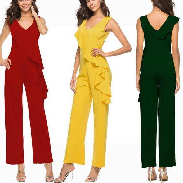 Sexy Suspenders Ruffled Halter Jumpsuit