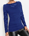 Long-Sleeved Lace Stitching Piled T-Shirt