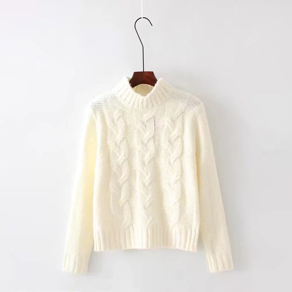 Twist High Neck Collar Long Sleeve Sweaters