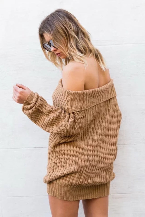 Off Shoulder Lapel Medium Style Sweaters