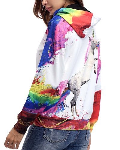 Printed Long-Sleeved Hooded Sweater Coat