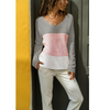 V Neck Long Sleeve Fashion Loose Color Block Knitting Sweaters