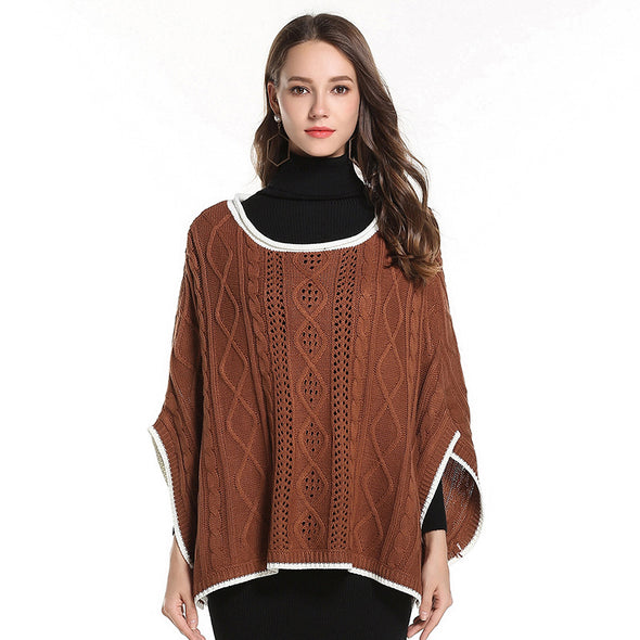 Cloak Hit Color Round Neck Knitting Sweaters