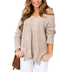 Split V- neck Long Sleeve Knitting Sweaters