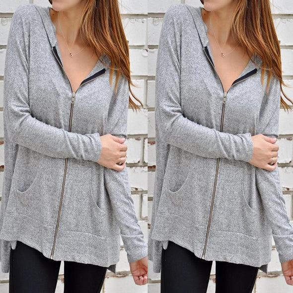 Casual Zipper Slit Long Sleeve Hoodies