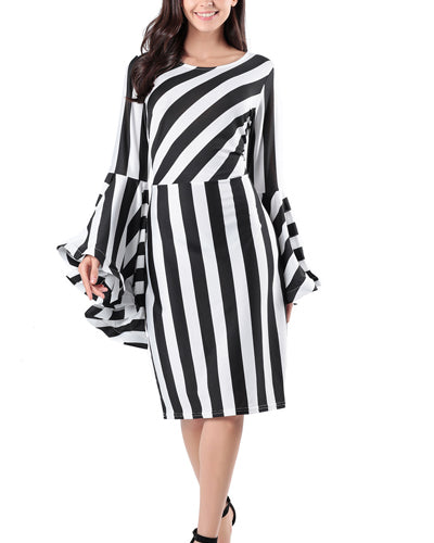 Women's Long Sleeve Striped Bodycon Dress