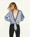 Women's V-neck Striped Shirt