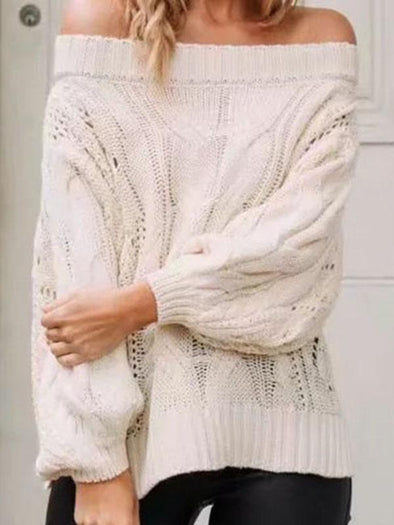 Knitting Loose Solid Color Off-the-shoulder Sweater Tops