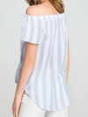 Stripe Print Sexy Off-Shoulder Collar Short Sleeve Chest Cross T-Shirt