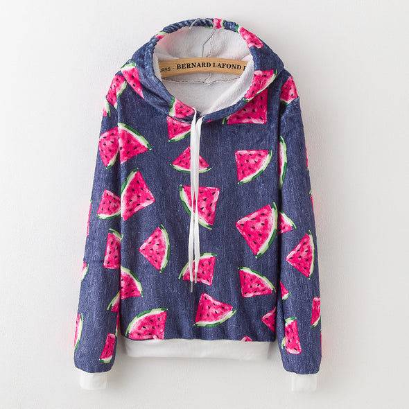 Coral fleece Printing Long Sleeve Hoodies