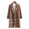 Fashion Check Long Sleeve Lapel Woolen Coat