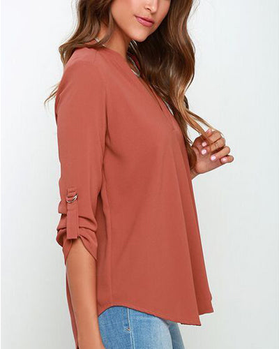 Women's V-neck Long-Sleeved Shirt