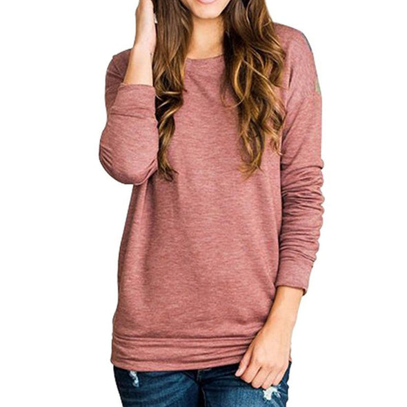 New O-Neck Bat Long Sleeve Contrast Color Stitching T-Shirt