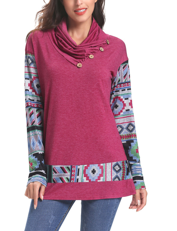 Pile Of Collar Button Printed Stitching Sweatshirt