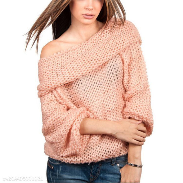 Large Lapel Solid Color Loose Sweater