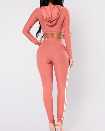 Sexy Short Hooded Top Slim Sports Pants Two-Piece Suit