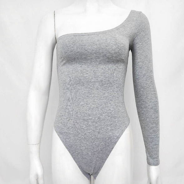 New One Shoulder Long Sleeved Sexy Bodysuit