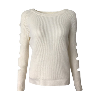 Sleeve Side Hollow Round Neck Sweaters