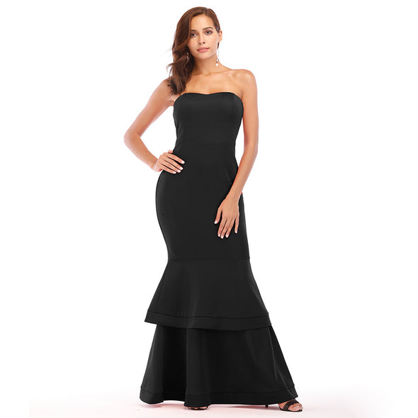 Sexy Pure Color Sleeveless Strapless Evening Dresses