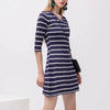 V Collar Stripes Knitting Half Sleeve Bodycon Dress