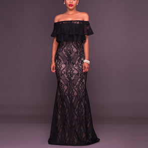 Sexy Cutaway Shoulder Lace Evening Dress