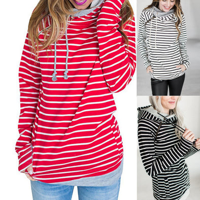 Women's Long Sleeve Striped Hooded Sweater