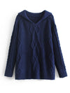 Lapel Navy-blue Long Sleeves Sweater Tops