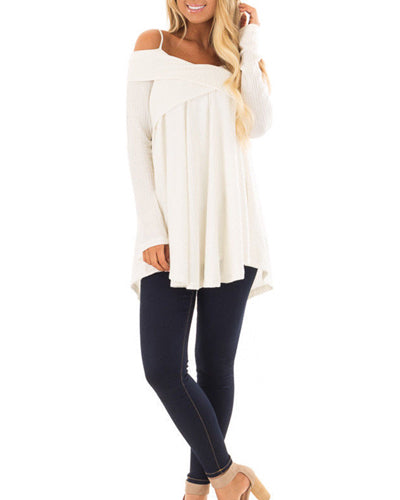 Splicing Solid Color Sling Long Sleeve Sweater