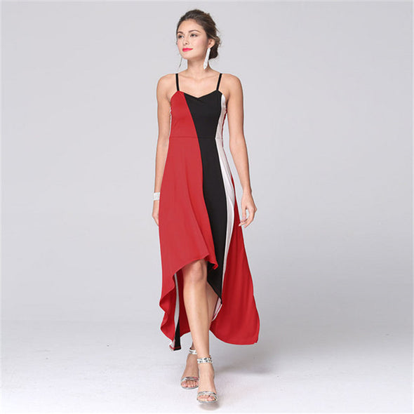 Women's striped stitching irregular strap dress