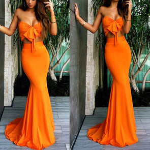 Sexy Orange Sleeveless Bodycon Maxi Dress Fishtail Evening Dress