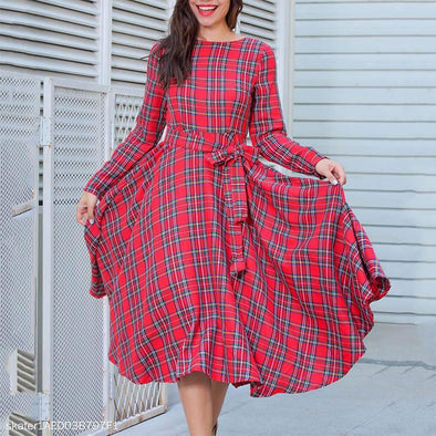 Classic Plaid Long Sleeve Skater Dress