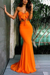 Sexy Orange Sleeveless Bodycon Maxi Dress Fishtail Evening Dress