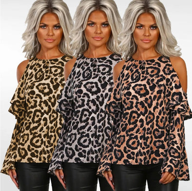 Fashion Leopard Off Shoulder Long Sleeve T-Shirt