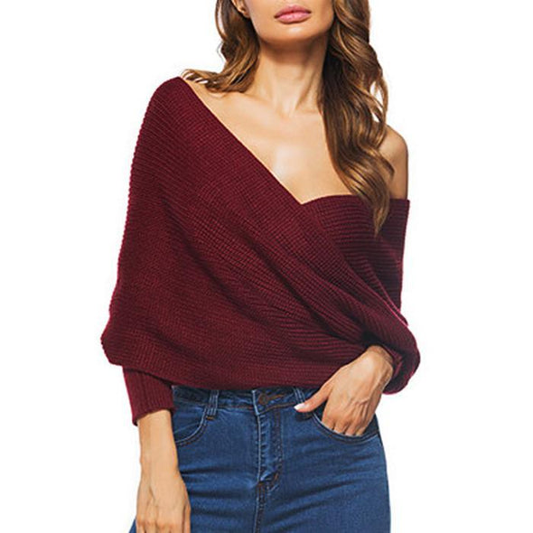 Sexy V-Neck Cross Knitted Navel Sweater