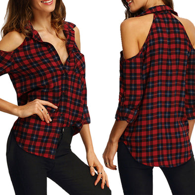 Women's Off-Shoulder Plaid Shirt