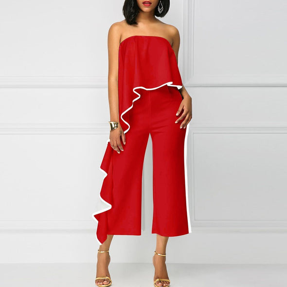 Sexy Strapless Collar Sleeveless Lotus Leaf Jumpsuit