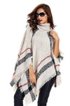 Women's Turtleneck Wool Knit Poncho Sweater Cardigan