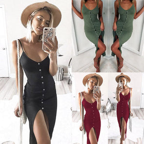 Sexy Sling Single-Breasted Split Dress