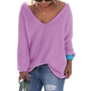 Solid Color V- neck Long Sleeve Knitting Sweaters