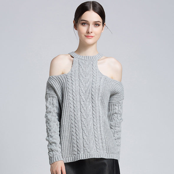 Sexy Strapless Shoulder Long Sleeve Sweaters