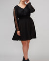 V-Neck Long-Sleeved Lace Stitching Solid Color Dress