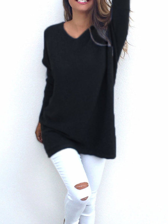 Fashionable V-Neck Long Sleeved  Thin  Sweater