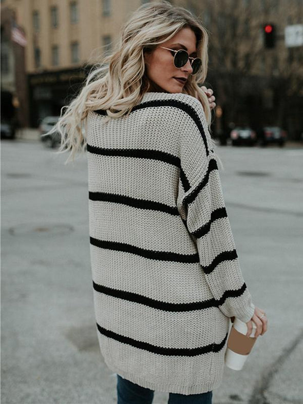 Fashion Stripes Cardigan Sweater Tops