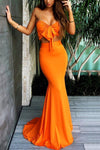 Sexy Orange Sleeveless Bodycon Maxi Dress Fishtail Evening Dress