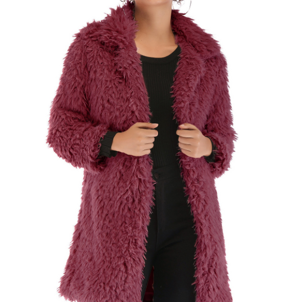 Imitation Lamb Hair Solid Color Long-sleeved Plush Warm Jacket