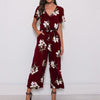 Floral Print Short Sleeve Pocket Jumpsuit