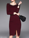 Fashion Solid O-Neck long Sleeve Bodycon Dress