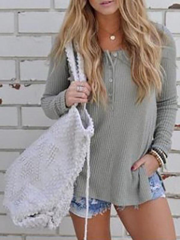 Casual Solid Color Knit Sweater