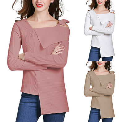 Bow Sling Solid Color Long Sleeve Sweater