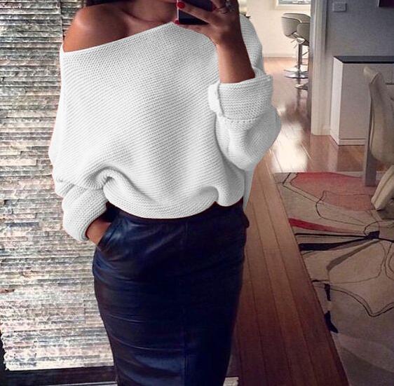 Off-The-Shoulder Solid Long-Sleeved Loose Sweater